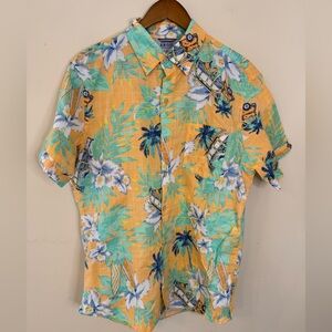 Izod cotton colorful tropical Hawaiian floral print short sleeve button up SZ LG